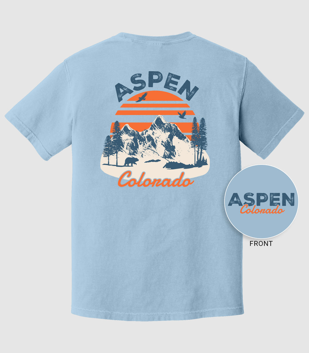 Retro Snowy Mountain Sunset